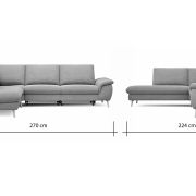 Ecksofa Gotera – Ecke und Abschlussteil links mit 1,5-Sitzer med. + 1,5-Sitzer med. rechts inkl. Rückenlehne verstellbar, Stoff, Hellgrau