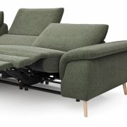 Ecksofa Gotera – Ecke mit Abschlussteil links und 1,5-Sitzer med. + 1,5-Sitzer med. rechts inkl. 1x Relaxfunktion (teilmotorisch) und Rückenlehne verstellbar, Stoff, Olivgrün