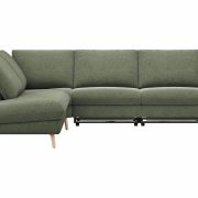 Ecksofa Gotera – Ecke mit Abschlussteil links und 1,5-Sitzer med. + 1,5-Sitzer med. rechts inkl. 1x Relaxfunktion (teilmotorisch) und Rückenlehne verstellbar, Stoff, Olivgrün
