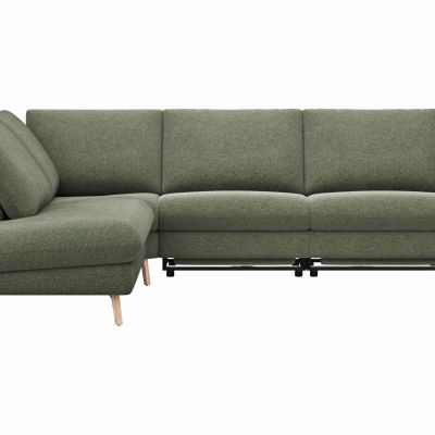 Ecksofa Gotera – Ecke mit Abschlussteil links und 1,5-Sitzer med. + 1,5-Sitzer med. rechts inkl. 1x Relaxfunktion (teilmotorisch) und Rückenlehne verstellbar, Stoff, Olivgrün