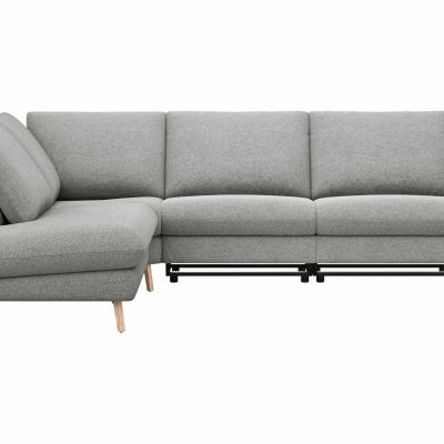 Ecksofa Gotera – Ecke und Abschlussteil links mit 1,5-Sitzer med. + 1,5-Sitzer med. rechts inkl. Rückenlehne verstellbar, Stoff, Hellgrau