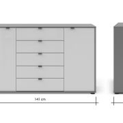 Kommode Marbella – Lack, Grau, Glas, Weiß