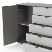 Kommode Marbella – Lack, Grau, Glas, Weiß