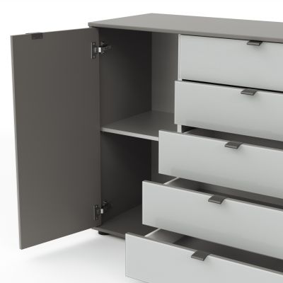 Kommode Marbella – Lack, Grau, Glas, Weiß