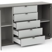 Kommode Marbella – Lack, Grau, Glas, Weiß