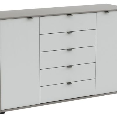 Kommode Marbella – Lack, Grau, Glas, Weiß