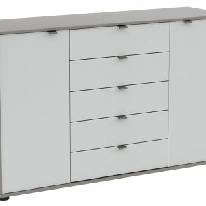 Kommode Marbella – Lack, Grau, Glas, Weiß