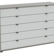 Kommode Marbella – Lack, Grau, Glas, Weiß