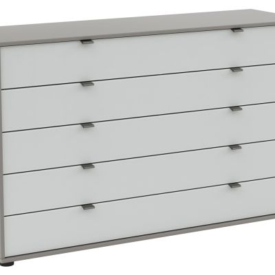 Kommode Marbella – Lack, Grau, Glas, Weiß