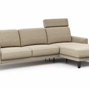 Ecksofa Matero – 2,5-Sitzer mit Longchair rechts inkl. Relaxfunktion motorisch, Leder, Taupe