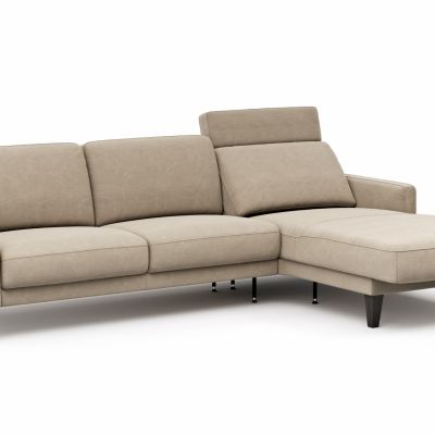 Ecksofa Matero – 2,5-Sitzer mit Longchair rechts inkl. Relaxfunktion motorisch, Leder, Taupe