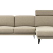 Ecksofa Matero – 2,5-Sitzer mit Longchair rechts inkl. Relaxfunktion motorisch, Leder, Taupe