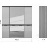 Drehtürenschrank Lenoso – B. ca. 200 cm, Glas Champagner, Spiegel