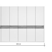 Drehtürenschrank Viana – B ca. 303 cm, Lack, Weiß, Riffholz, Wildeiche
