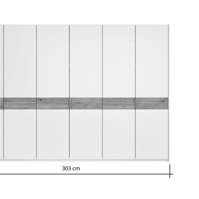 Drehtürenschrank Viana – B ca. 303 cm, Lack, Weiß, Riffholz, Wildeiche