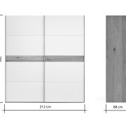 Schwebetürenschrank Viana – B ca. 212 cm, Lack, Weiß, Riffholz, Balkeneiche