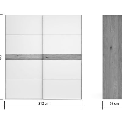 Schwebetürenschrank Viana – B ca. 212 cm, Lack, Weiß, Riffholz, Balkeneiche