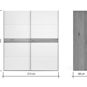 Schwebetürenschrank Viana – B ca. 212 cm, Lack, Weiß, Riffholz, Balkeneiche