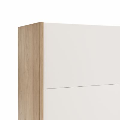 Schwebetürenschrank Viana – B ca. 301 cm, Lack, Weiß, Riffholz, Balkeneiche
