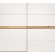 Schwebetürenschrank Viana – B ca. 301 cm, Lack, Weiß, Riffholz, Balkeneiche