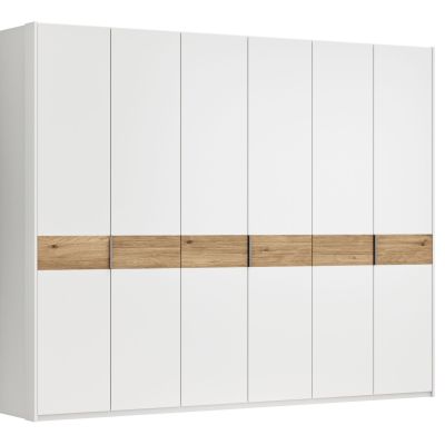 Drehtürenschrank Viana – B ca. 303 cm, Lack, Weiß, Riffholz, Wildeiche