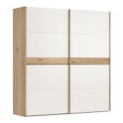 Schwebetürenschrank Viana – B ca. 212 cm, Lack, Weiß, Riffholz, Balkeneiche