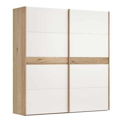 Schwebetürenschrank Viana – B ca. 212 cm, Lack, Weiß, Riffholz, Balkeneiche