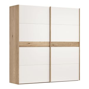 Schwebetürenschrank Viana – B ca. 212 cm, Lack, Weiß, Riffholz, Balkeneiche