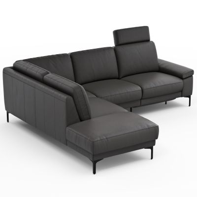 Ecksofa Matero – Ecke mit 2-Sitzer rechts inkl. Relaxfunktion motorisch und Sitzvorzug, Leder, Anthrazit