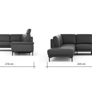 Ecksofa Matero – Ecke mit 2-Sitzer rechts inkl. Relaxfunktion motorisch und Sitzvorzug, Leder, Anthrazit