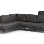 Ecksofa Matero – Ecke mit 2-Sitzer rechts inkl. Relaxfunktion motorisch und Sitzvorzug, Leder, Anthrazit