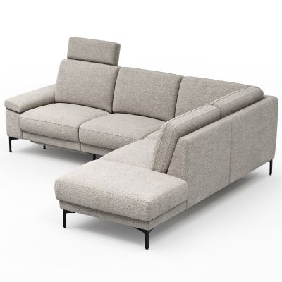 Ecksofa Matero – 2-Sitzer mit Ecke rechts inkl. Relaxfunktion motorisch und Sitzvorzug, Stoff, Hellgrau