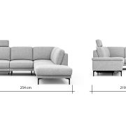 Ecksofa Matero – 2-Sitzer mit Ecke rechts inkl. Relaxfunktion motorisch und Sitzvorzug, Stoff, Hellgrau