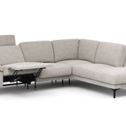 Ecksofa Matero – 2-Sitzer mit Ecke rechts inkl. Relaxfunktion motorisch und Sitzvorzug, Stoff, Hellgrau