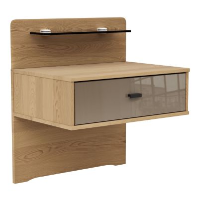 Nachttisch Lenoso – Eiche Nachbildung, Glas Graubraun