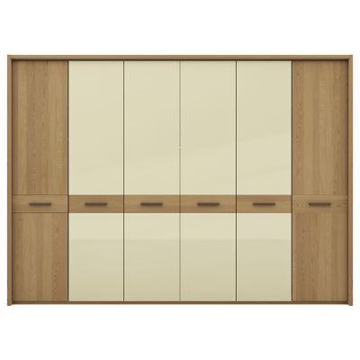 Drehtürenschrank Lenoso – B. ca. 306 cm, Eiche massiv, Glas, Champagner