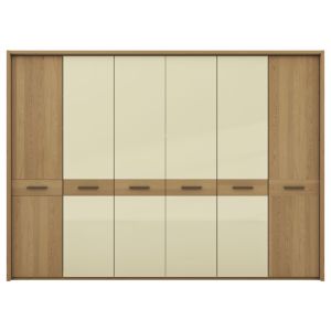 Drehtürenschrank Lenoso – B. ca. 306 cm, Eiche massiv, Glas, Champagner