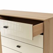 Kommode Lenoso – Eiche massiv, Glas Champagner