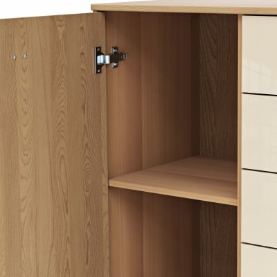 Kommode Lenoso – Eiche massiv, Glas Champagner