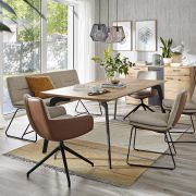 Polsterstuhl Macano – Leder & Stoff, Beige, Cognac