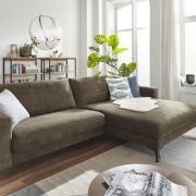 Ecksofa Oviedo – 1,5-Sitzer mit Longchair rechts, Stoff, Braungrün