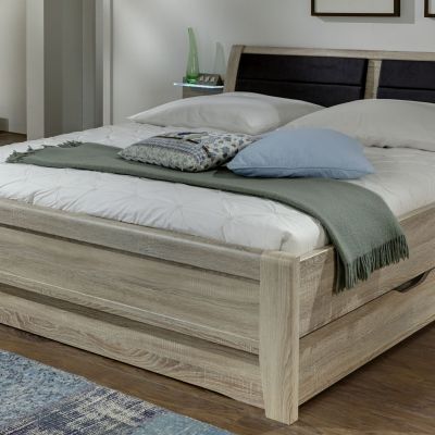 Bett mit Polsterkopfteil braun EM 1080 – Liegefläche ca. 180×200 cm, Steineiche Nachbildung