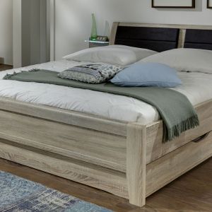Bett mit Polsterkopfteil braun EM 1080 – Liegefläche ca. 180×200 cm, Steineiche Nachbildung
