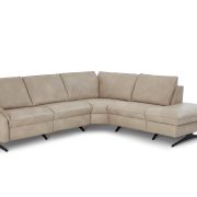 Ecksofa EM Lucca – 2-Sitzer mit Ecke rechts inkl. Armteil verstellbar, Leder, Beige